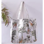 Handmade White Quilted Tote Shopping Bag Forest Printed