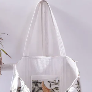 Handmade White Quilted Tote Shopping Bag Forest Printed - Image 5