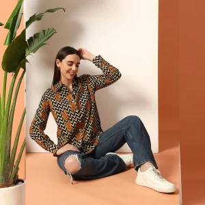 Indian Tiger Zig Zag Printed Cotton Shirt For Women's - Image 5