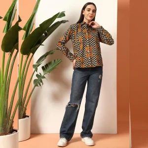 Indian Tiger Zig Zag Printed Cotton Shirt For Women's - Image 6