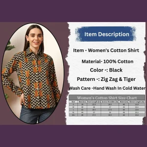 Indian Tiger Zig Zag Printed Cotton Shirt For Women's - Image 9