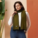 Made in India Soft Warm Wool Wrap Green Geometric Scarves - Image 2