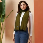 Made in India Soft Warm Wool Wrap Green Geometric Scarves - Image 4