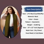 Made in India Soft Warm Wool Wrap Green Geometric Scarves - Image 9