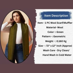 Made in India Soft Warm Wool Wrap Green Geometric Scarves - Image 9