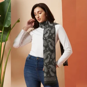 Premium Wool Wrap for Cold Weather Gray Paisley Scarves - Image 5