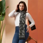 Premium Wool Wrap for Cold Weather Gray Paisley Scarves - Image 2