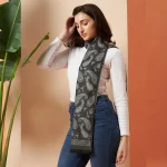 Premium Wool Wrap for Cold Weather Gray Paisley Scarves - Image 4