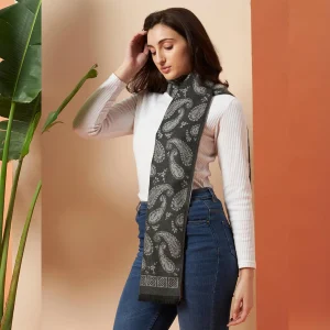 Premium Wool Wrap for Cold Weather Gray Paisley Scarves - Image 4