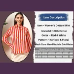 Red Striped Flower Printed Cotton Shirt Long Sleeve - Image 9