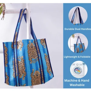 Turquoise Tiger Printed Grocery Shopping Bags - Image 8
