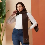 Women Brown Abstract Pashmina Scarf 72"x12" - Image 3