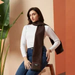 Women Brown Abstract Pashmina Scarf 72"x12" - Image 2