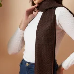 Women Brown Abstract Pashmina Scarf 72"x12" - Image 7
