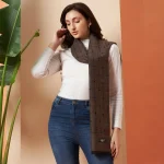Women Brown Striped Neck Wraps Scarf - Image 2