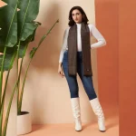 Women Brown Striped Neck Wraps Scarf - Image 6