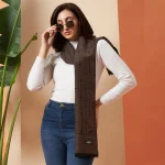 Women Brown Striped Neck Wraps Scarf - Image 4