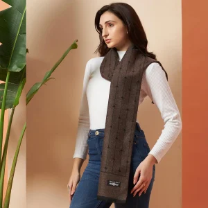Women Brown Striped Neck Wraps Scarf - Image 3