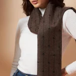 Women Brown Striped Neck Wraps Scarf - Image 7