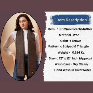 Women Brown Striped Neck Wraps Scarf - Image 9