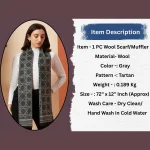 Women Cashmere Gray Tartan Wool scarves - Image 9