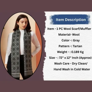 Women Cashmere Gray Tartan Wool scarves - Image 9