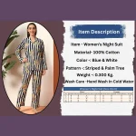 Women Comfortable Cotton Sleepwear Dress Blue Striped - Image 10