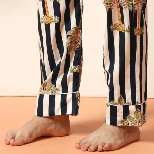 Women Comfortable Cotton Sleepwear Dress Blue Striped - Image 8