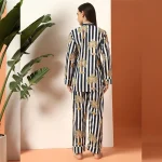 Women Comfortable Cotton Sleepwear Dress Blue Striped - Image 7
