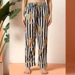 Women Comfortable Cotton Sleepwear Dress Blue Striped - Image 9