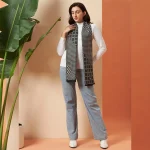Women Gray Soft Acrylic Wool Checkered Winter Scarf - Image 4