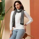 Women Gray Soft Acrylic Wool Checkered Winter Scarf - Image 2
