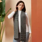 Women Gray Soft Acrylic Wool Checkered Winter Scarf