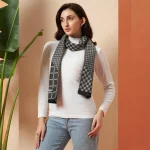 Women Gray Soft Acrylic Wool Checkered Winter Scarf - Image 6