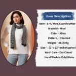 Women Gray Soft Acrylic Wool Checkered Winter Scarf - Image 9