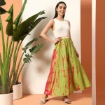 Women Green Tie Dye Print Casual Long Skirt