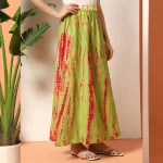 Women Green Tie Dye Print Casual Long Skirt - Image 4