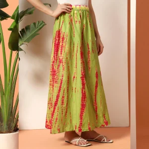 Women Green Tie Dye Print Casual Long Skirt - Image 4