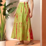 Women Green Tie Dye Print Casual Long Skirt - Image 5