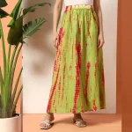 Women Green Tie Dye Print Casual Long Skirt - Image 3
