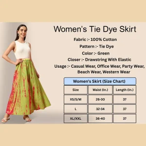 Women Green Tie Dye Print Casual Long Skirt - Image 8