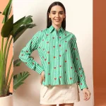 Women Striped Casual Green Shirt