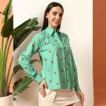 Women Striped Casual Green Shirt - Image 4