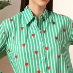 Women Striped Casual Green Shirt - Image 7