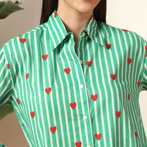 Women Striped Casual Green Shirt - Image 7