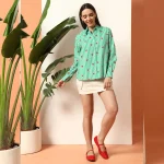 Women Striped Casual Green Shirt - Image 6