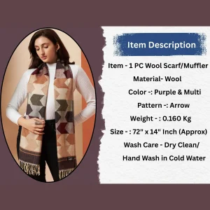 Women Warm & Stylish Soft Wool Scarves Purple Arrow - Image 9
