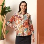 Women's Beige Floral Printed Long Sleeve Casual Shirt - Image 2