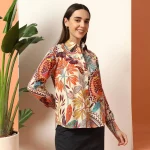 Women's Beige Floral Printed Long Sleeve Casual Shirt - Image 4