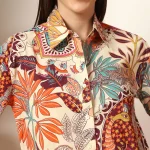 Women's Beige Floral Printed Long Sleeve Casual Shirt - Image 7
